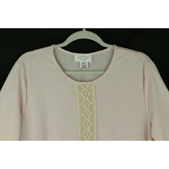 Janette 1X 2X Top Pink Tunic Crochet Lace 3/4 - Picture 4 of 7